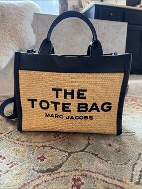 Marc Jacobs Straw Tote Bag with Black Trim and Logo